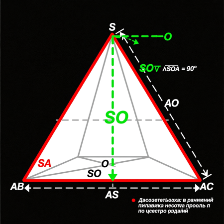 Запомните раз и навсегда: Высота пирамиды падает в ЦЕНТР ОСНОВАНИЯ (для правильной пирамиды). Это перпендикуляр! Боковое ребро — это гипотенуза в треугольнике, где высота — лишь один из катетов.