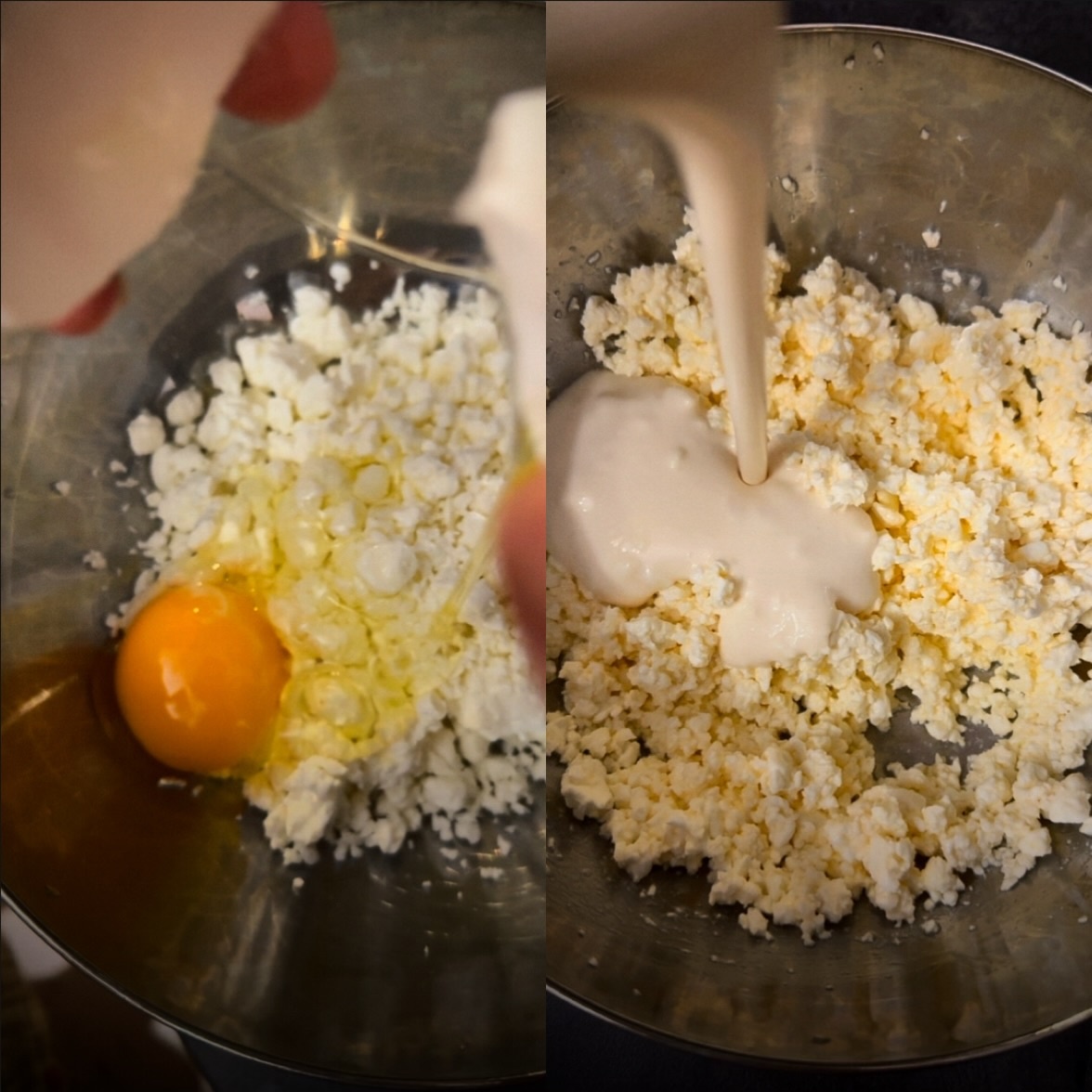 Смешиваем творог,яйцо и кефир