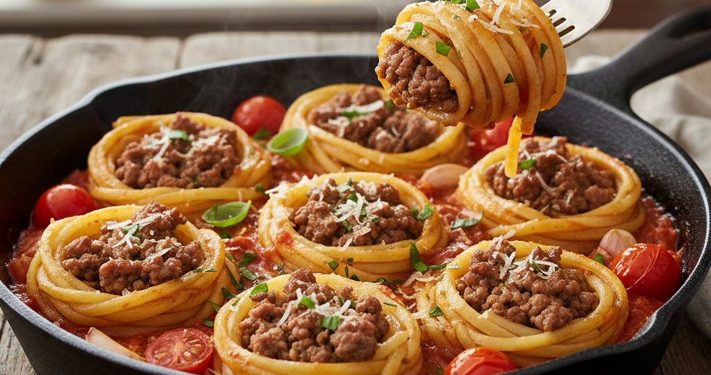 Гнезда с фаршем на сковороде. Простой и вкусный рецепт