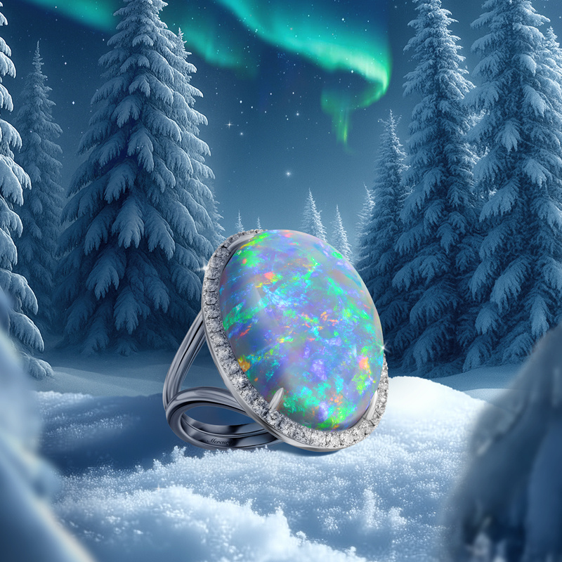 На фото: кольцо Mercury Color из белого золота с бриллиантами и центральным опалом