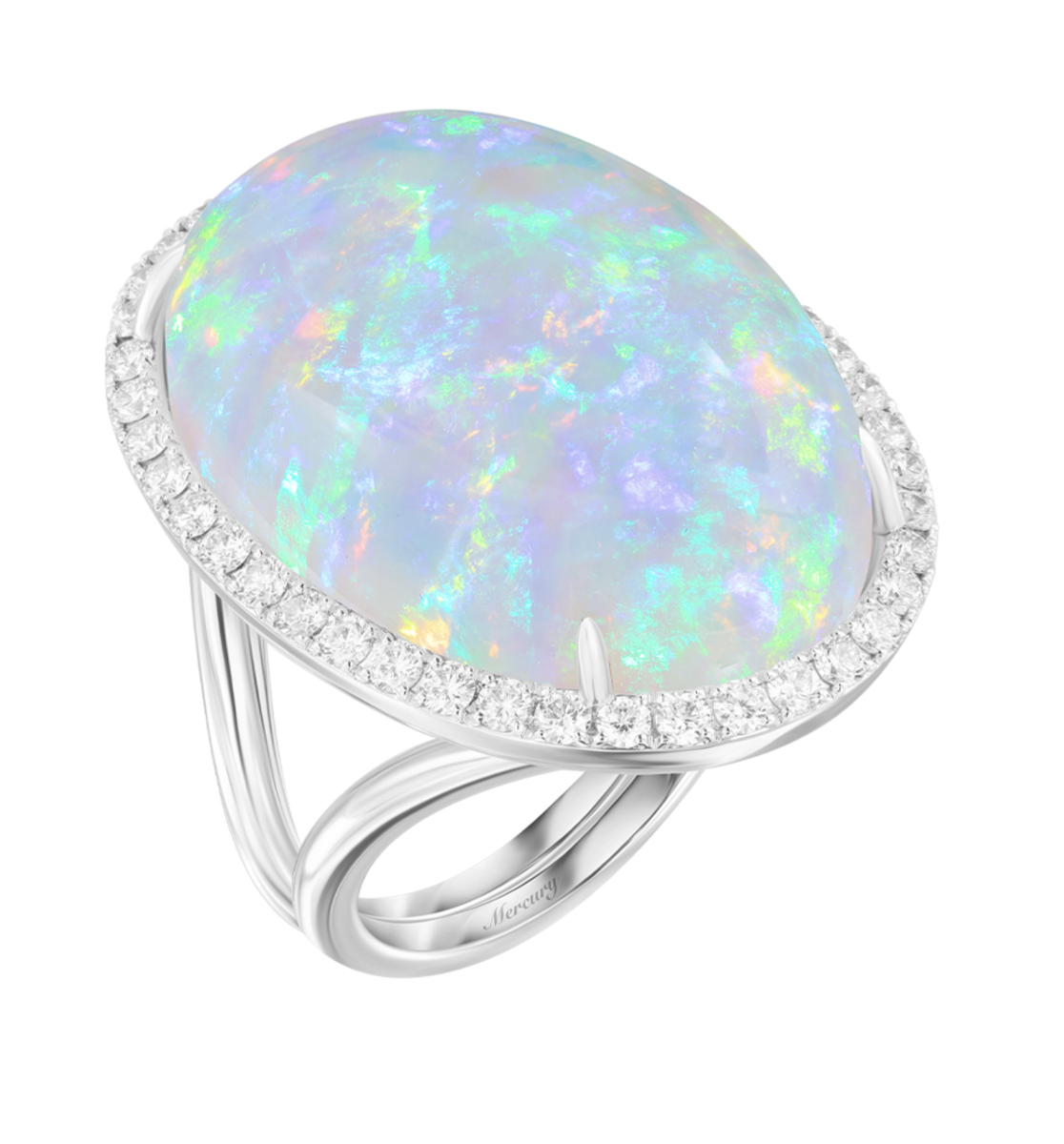 Кольцо Mercury Color из белого золота с бриллиантами и центральным опалом