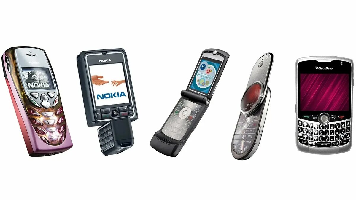 Культовые мобильные телефоны середины 2000-х годов: 
Nokia 8310, Nokia 3250 XpressMusic, Motorola RAZR V3i, Motorola AURA и BlackBerry 8800.