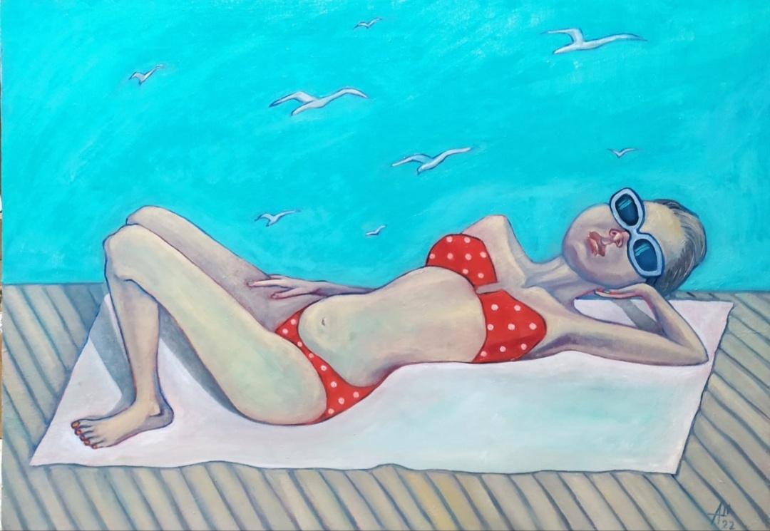 А на море чайки, 2023 г., материалы: холст, масло, размер: 50 х 70 см. Источник: https://artsreda.ru