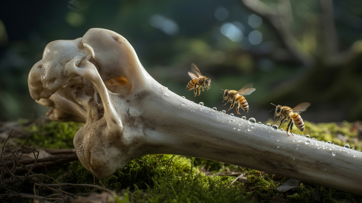     Фото: Recraft.AI Пчелы использовали кости грызунов для своих гнезд.