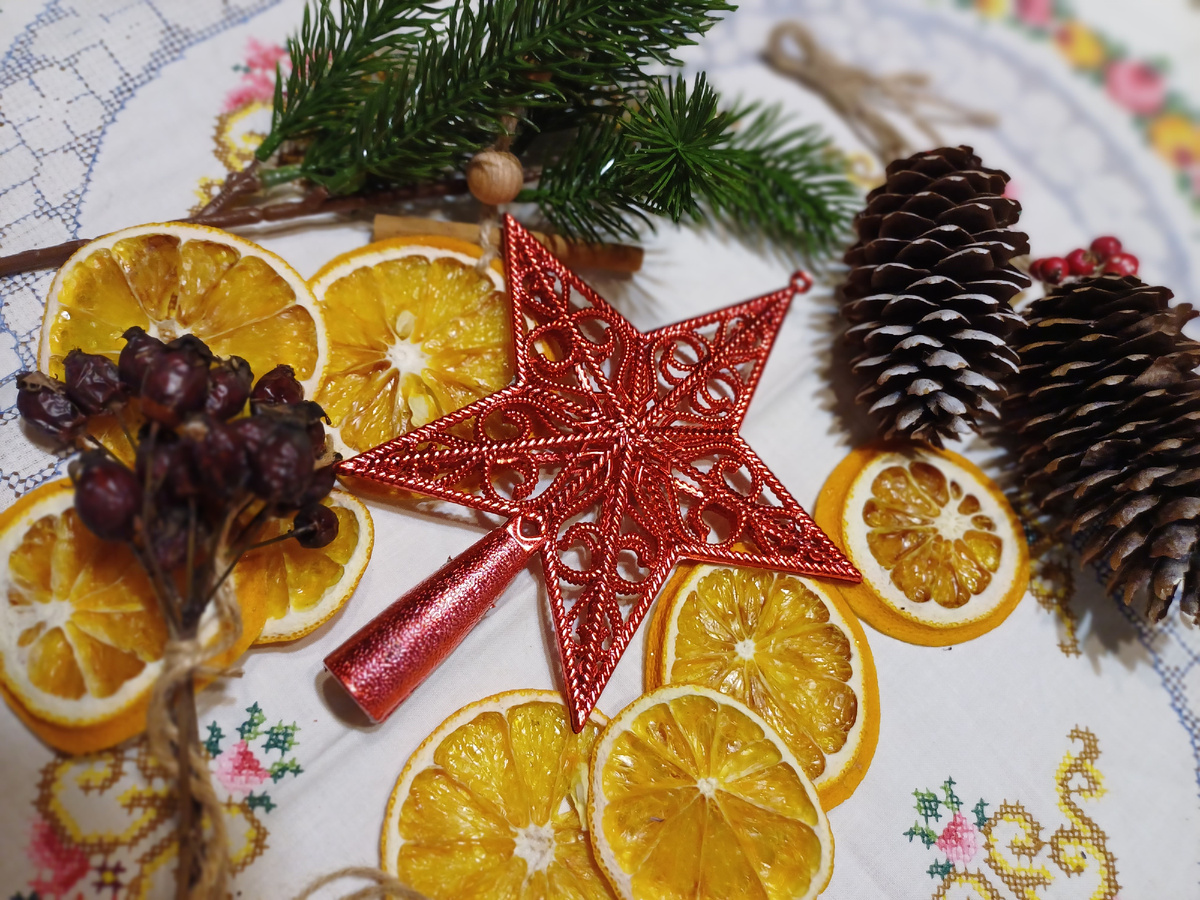 Сушёные дольки апельсинов на моём столе. Фото автора.