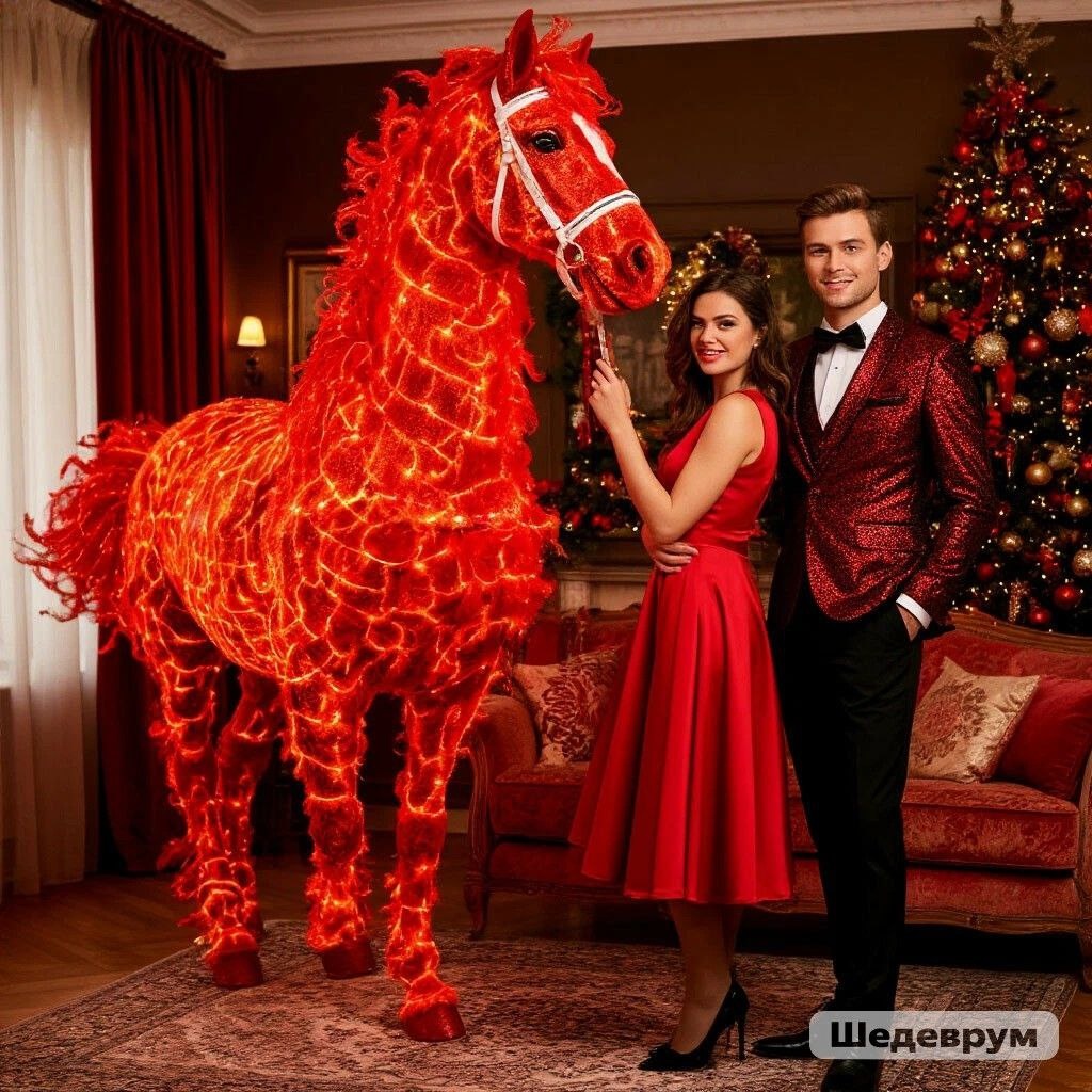 Встречаем Красную Огненную Лошадь, изображение сгенерировано ИИ