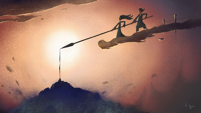 Современные иллюстрации легенды от Сюарта Эйра - сотворение островов и 