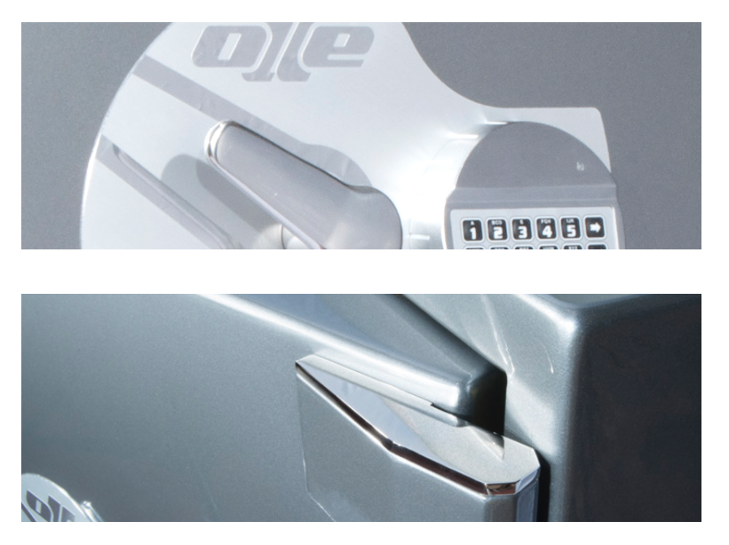 Olle iLux  – окраска high-gloss (лак) серый металлик с отделкой внешних элементов: накладка на петли, ручка и клавиатура замка и ригели в серебристый (IX Silver)
