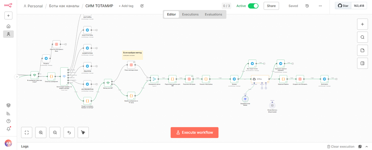 Часть сценария в n8n ИИ-бота СИМ ТОТАМИР