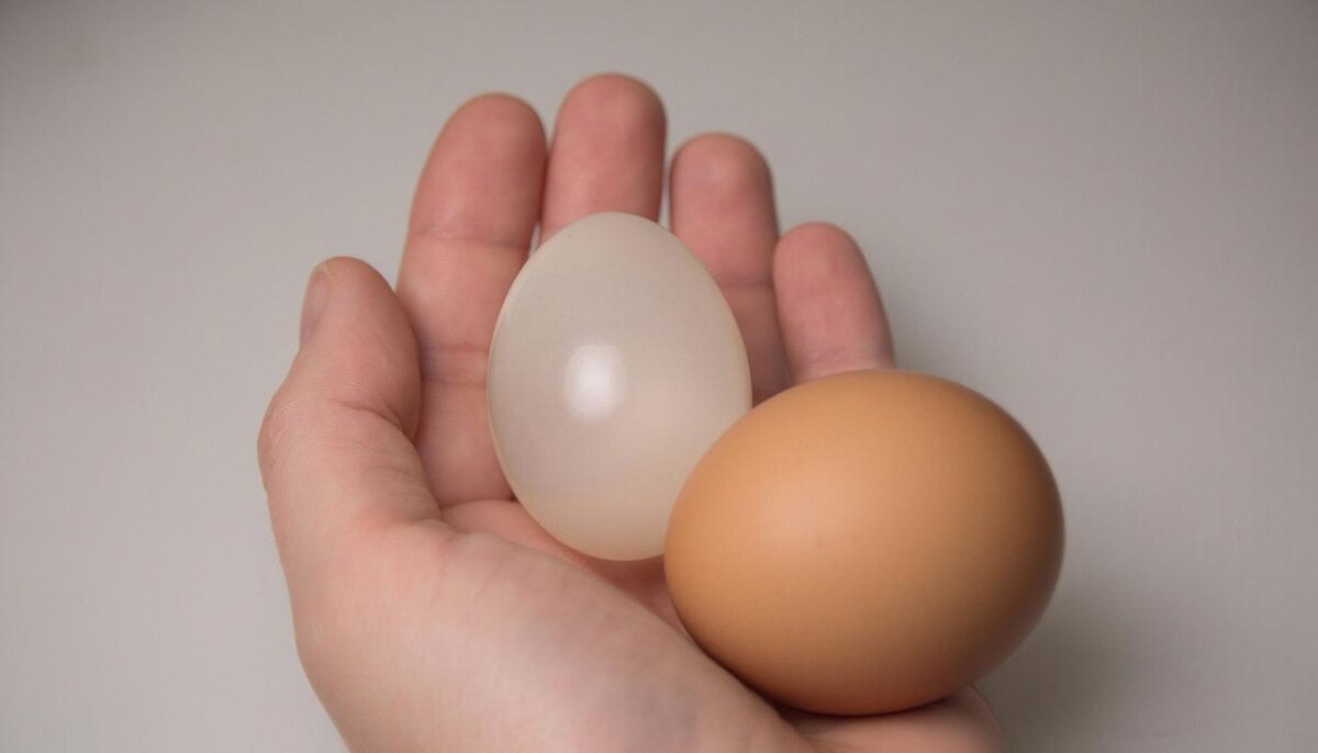 Яйцо без скорлупы резко отличается от нормального и в пищу не идёт