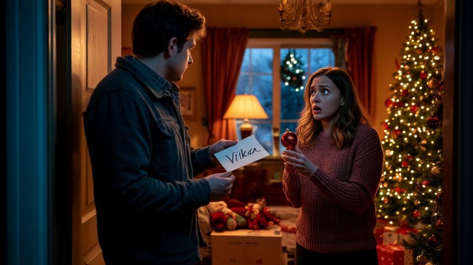 Открытка для неё под нашей новогодней ёлкой