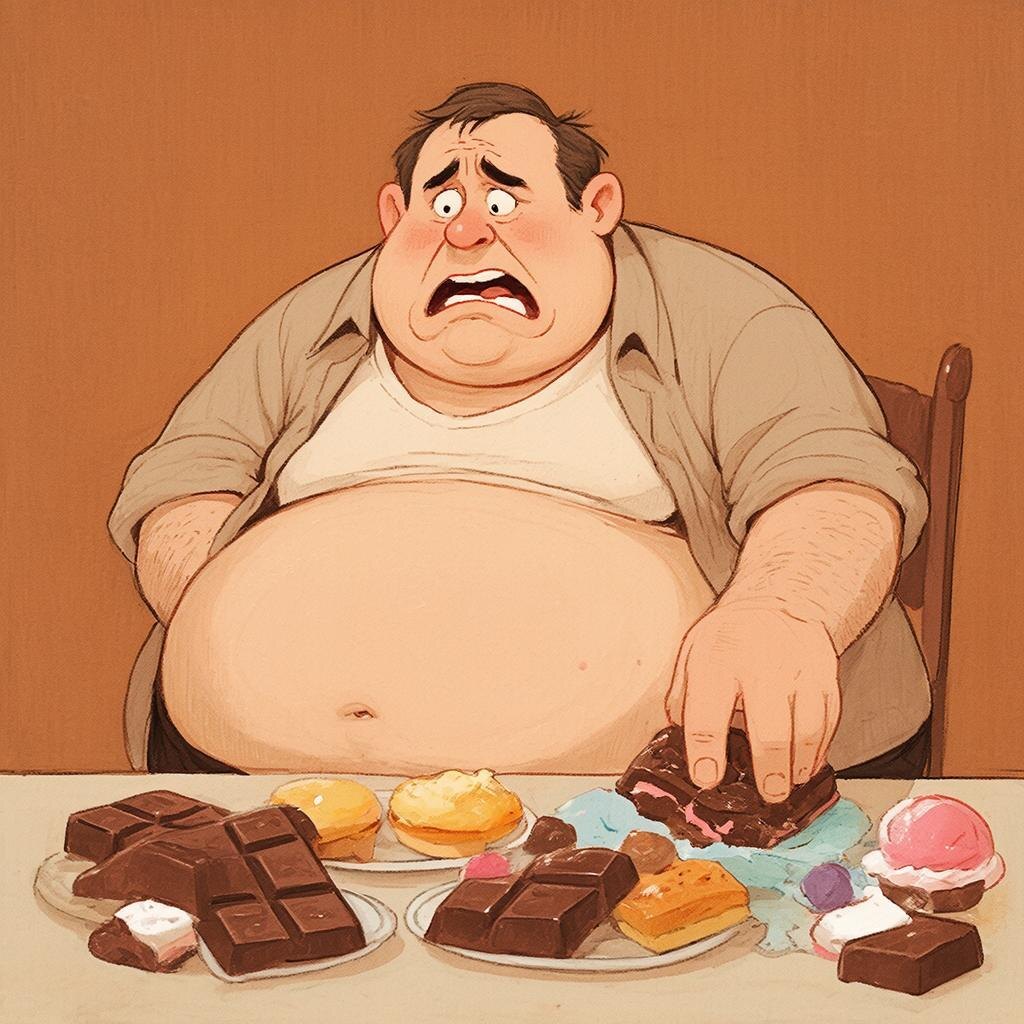 По запросу нейросеть прямо постаралась: куча сладкого (быстрые углеводы), стресс, пуз... абдоминальный жир... 