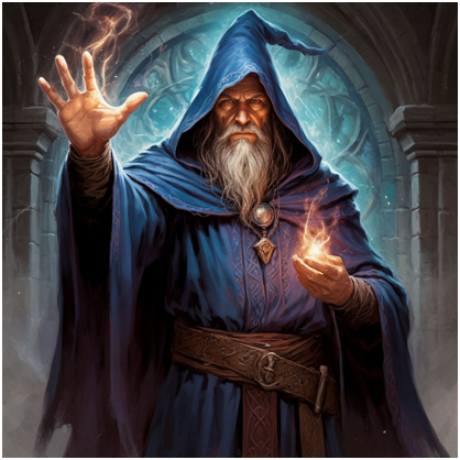 Сгенерировано ИИ- колдун  совершающий зло.