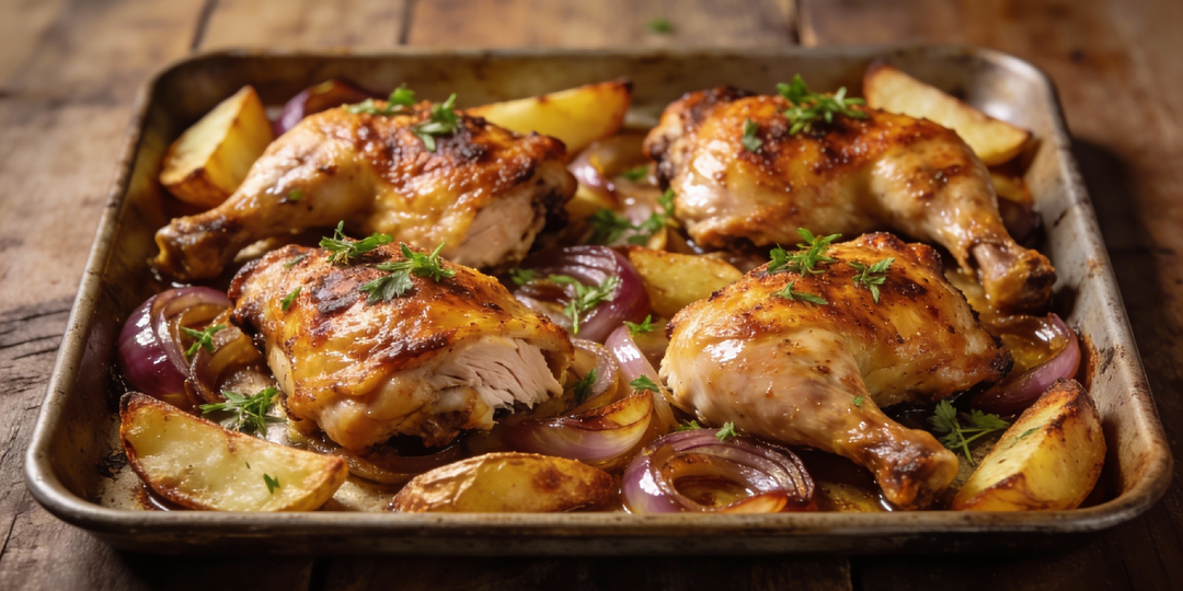Курица с картошкой в духовке: большой ужин для всей семьи на один противень 🍗