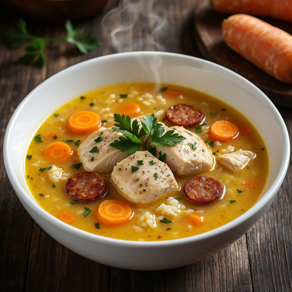 Португальский куриный суп «Канжа» с рисом и колбасой чоризо: погружаемся в гастрономию Лиссабона у себя дома! 🍲