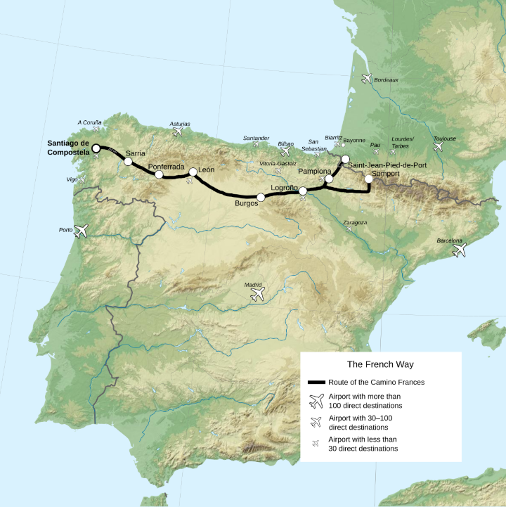 Маршрут Пути Святого Иакова (изображение из Вики)