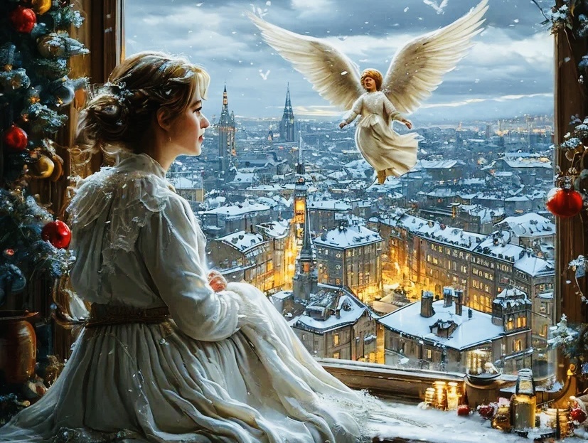 Мы видим ангелов, как людей. Нас к этому приучили. На самом деле у ангелов нет человеческих очертаний, они — световые лучи, тянущиеся от Бога к нам… (картинка из интернета)