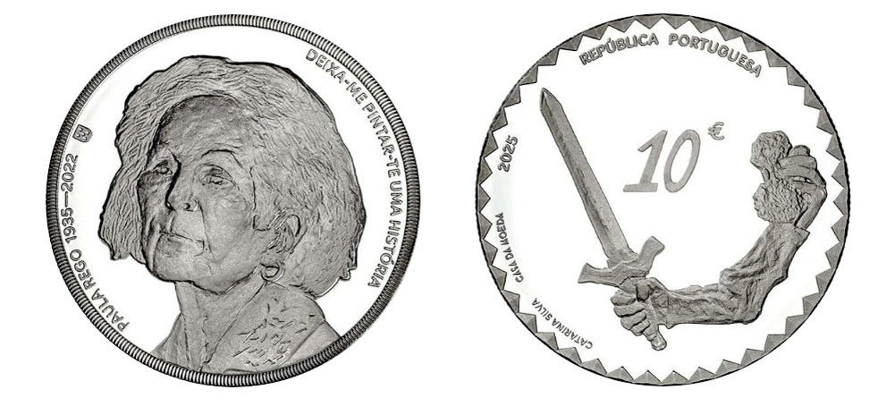    Серебряная памятная монета Португалии 2025 года, 10 евро, Паула Регу, серия Современные португальские художники, Proof, 4000 шт.