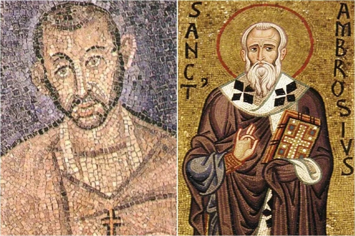    Святитель Амвросий, мозаика базилики Святого Амвросия, Милан, IV—V века; Святитель Амвросий — покровитель Милана.