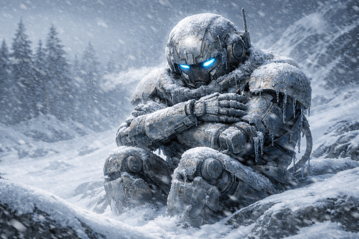 Абстрактное изображение зимы искусственного интеллекта.