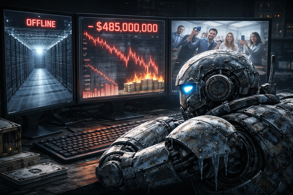 Абстрактное изображение робота, который рассматривает причины зимы искусственного интеллекта.