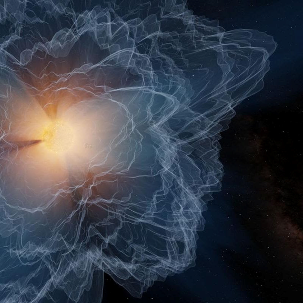 На этом художественном рисунке изображена граница солнечной атмосферы, известная как поверхность Альфвена. Эта область, кажется, меняет свою форму от пикообразной до пенистой, и это точка невозврата для вещества, которое вырывается из-под магнитного притяжения Солнца. Глубокие погружения в поверхность Альфвена с помощью космического аппарата NASA Parker Solar Probe в сочетании с измерениями солнечного ветра, полученными с других космических аппаратов, позволили ученым отслеживать эволюцию этой структуры на протяжении всего солнечного цикла и создать карту этой ранее неизведанной границы. CfA/Melissa Weiss