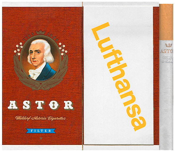 Duty Free.  Lufthansa 1960-х годов. 5 штук с фильтром в выдвижной коробке. Производитель: Reemtsma. Владелец торговой марки: Waldorf Astoria. Бесплатная упаковка, не продавалась.