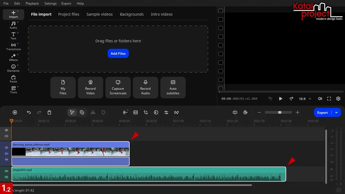 Исходные видео- и аудиоклип на монтажном столе