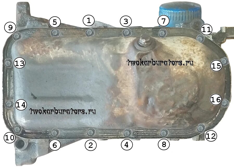 Схема затягивания болтов крепления поддона