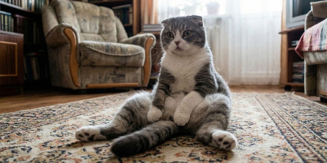 Шотландский кот сидит как человек: почему другие породы так не делают