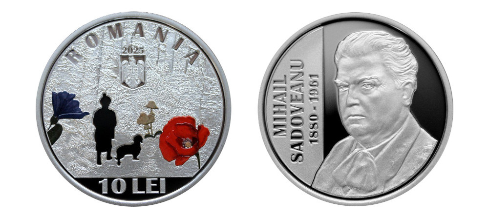    Серебряная памятная монета Румынии 2025 года, 10 леев, 145 лет Михаилу Садовяну, Proof, 5000 шт.
