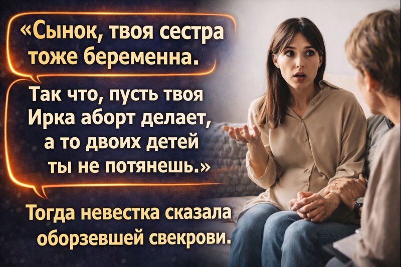 Сынок, твоя сестра тоже беременна. Так что пусть твоя Ирка @борт делает.