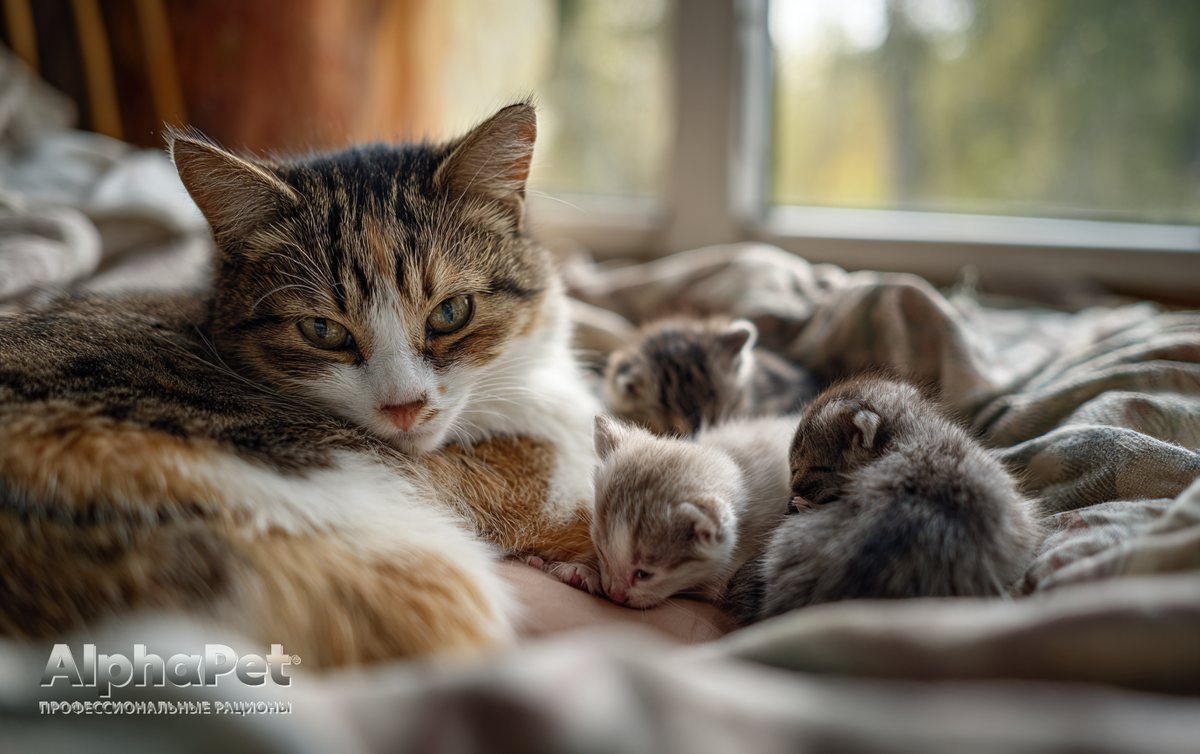Примерно в 20-30 процентах случаев коты все же проявляют заботу о котятах / Изображение: AlphaPet