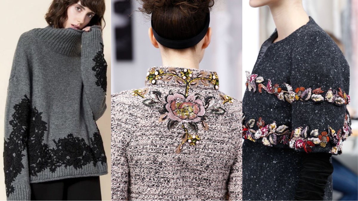 Вышивка на одежде с использованием кордового кружева