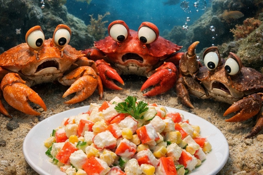 Крабы заявляют: Мы вам не салат! Изображение создано ИИ