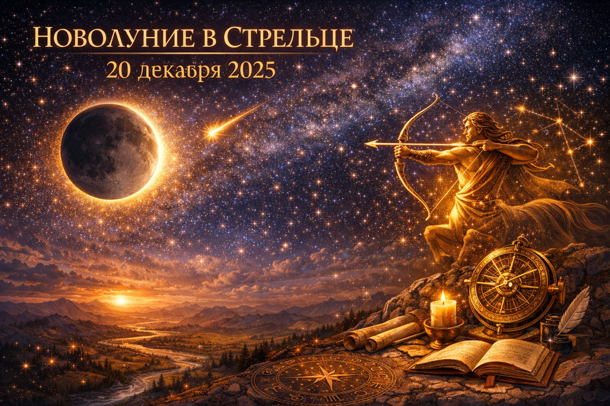 Новолуние 20 декаьря 2025 г. в Стрельце