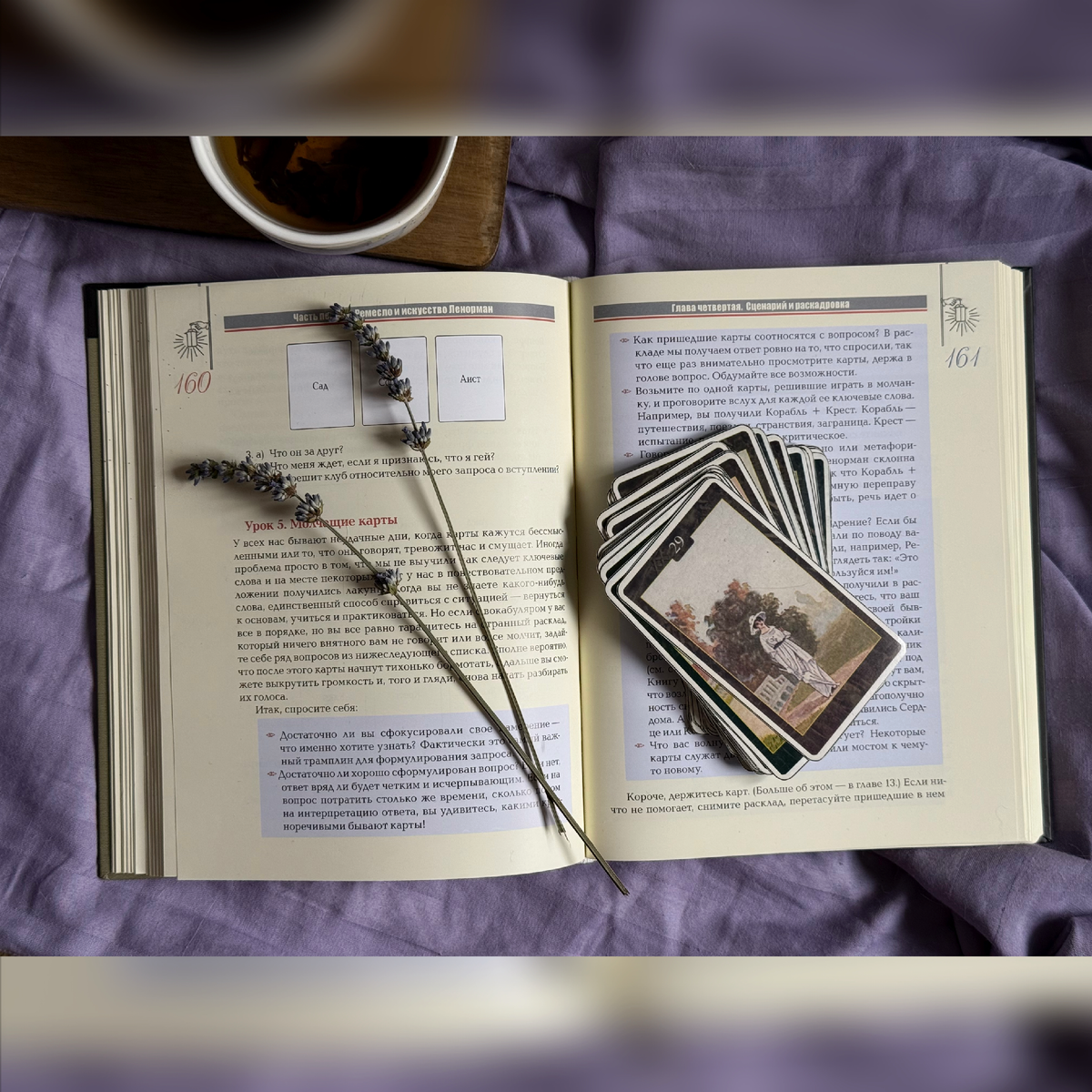 Книга Кейтлин Мэтьюз "Полное руководство по оракулу Ленорман" выполнена в твердом переплете.  Гладкие страницы снабжены цветными иллюстрациями карт. Это делает чтение книги еще более интересным.