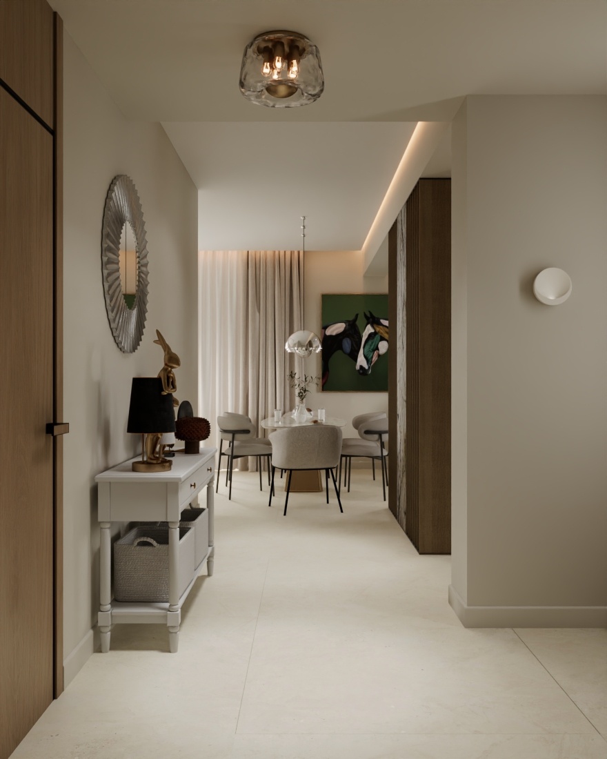 Гостиная с полом из плитки под теплый пол на 1 этаже загородного дома