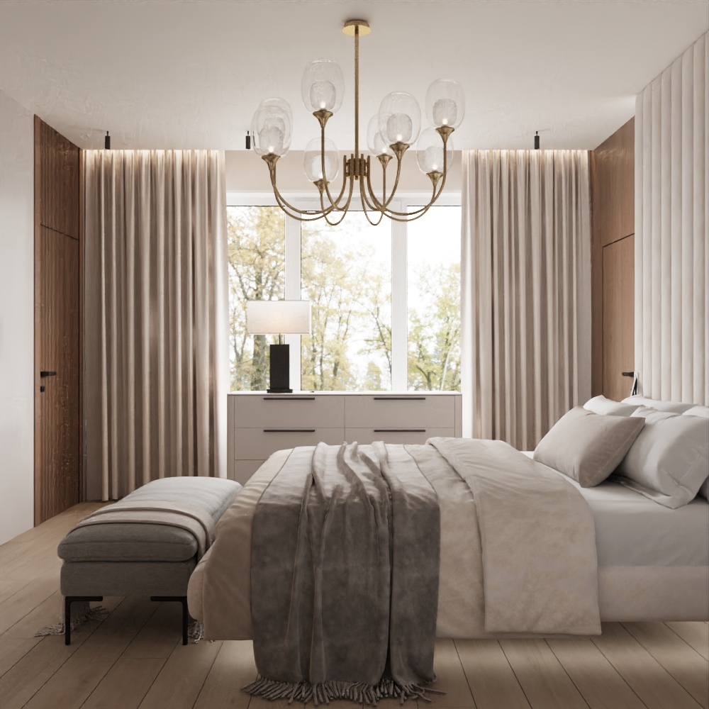 Спальня на 2 этаже в загородном доме в КП Люкс-проект