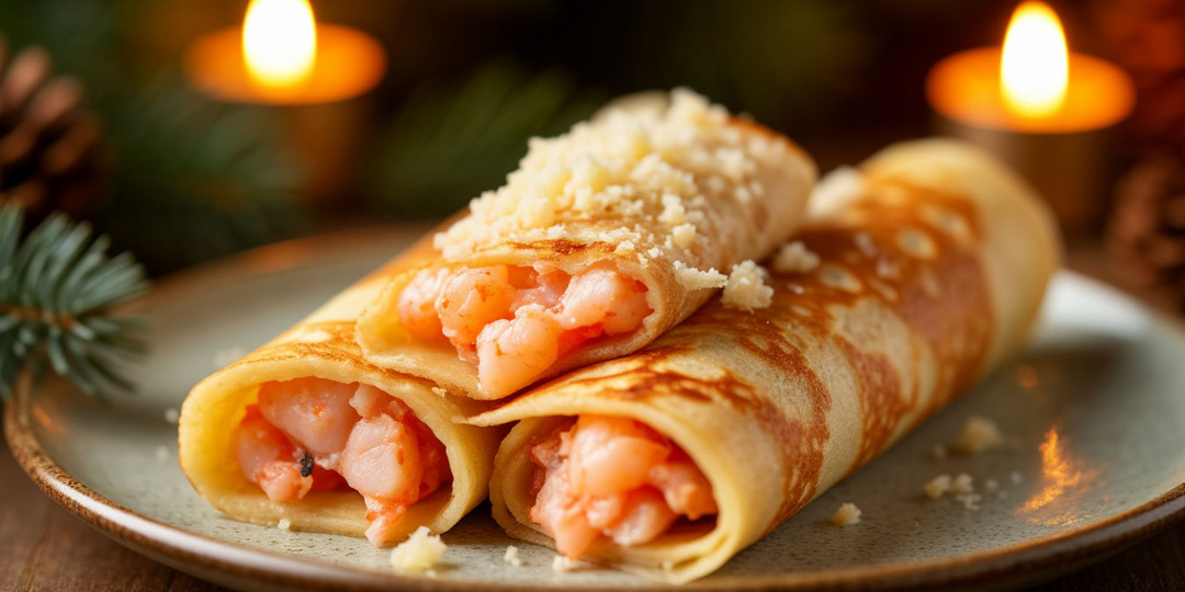 Завтрак из простых продуктов: блинные трубочки с нежной начинкой в сырном соусе