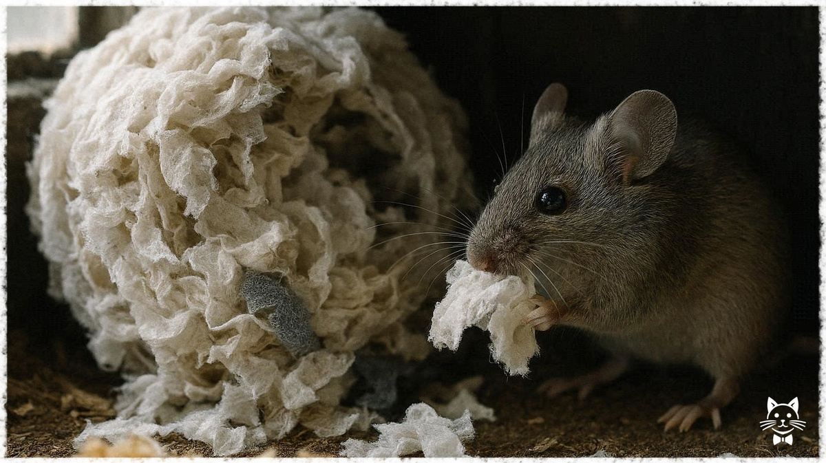 Мышь строит гнездо