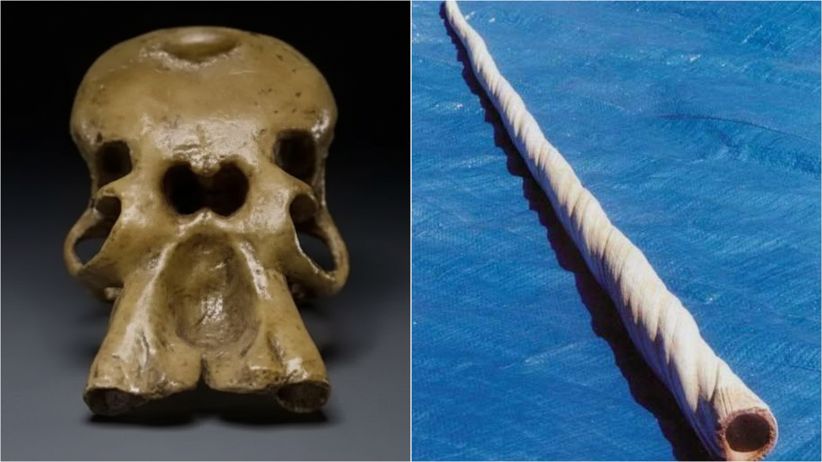 На фото - череп "циклопа" и рог "единорога"