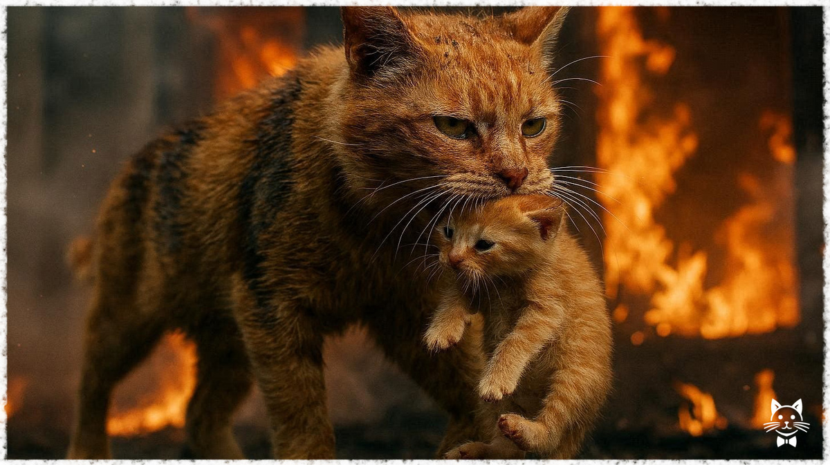 Кошка спасает котят