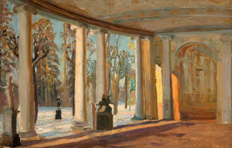    Станислав Юлианович Жуковский, «Зимний вид из галереи Гонзаго в Павловске», 1910 г., общественное достоягие