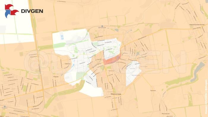 Карта СВО на 20 декабря 2025 года. Продвижение ВС РФ в Димитрове. Фото © Telegram / DIVGEN 🚩 Карта СВО