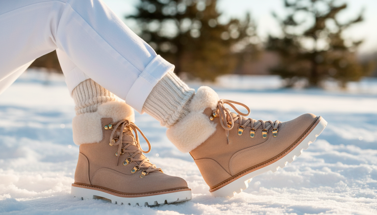 Альпийский шик. Светлая замша и пушистая овчина — идеальная база для статусного образа в светлых тонах (Old Money).