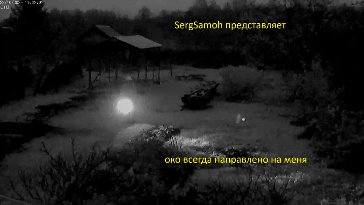 Я поменял направление луча фонаря получил качественное изображение ока. Око не видно глазами. Только видеокамера его видит. Чтобы скоординировать меня и направление фонаря, нужно, чтобы кто-то подсказывал по рации.