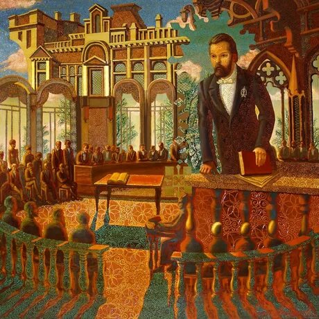 Картина Алексея Акиндинова «Фёдор Плевако в судебных прениях суда присяжных заседателей» создана в 2018–2019 годах в технике масла на холсте