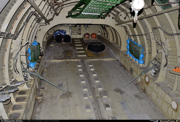 Размеры грузовой кабины, м - длина 11,0; ширина (в зоне ниш шасси) 3,6 (2,5); высота (в районе центроплана) 2,9 (2,42).