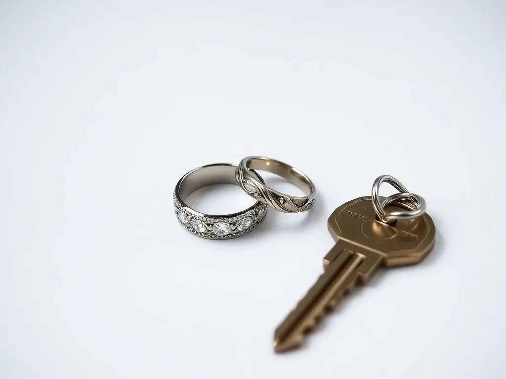 Два обручальных кольца и ключ от квартиры.